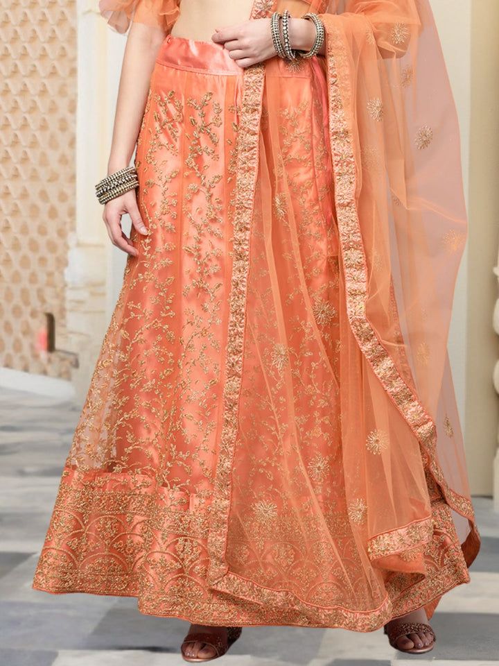 Net Kalidar Lehenga with Gold Zari and Kasab Embroidery