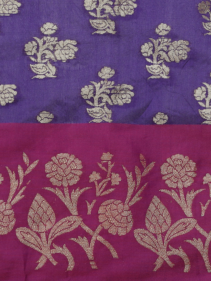 Blue Jamdani Chanderi Colorblocked saree with Broad contrast border