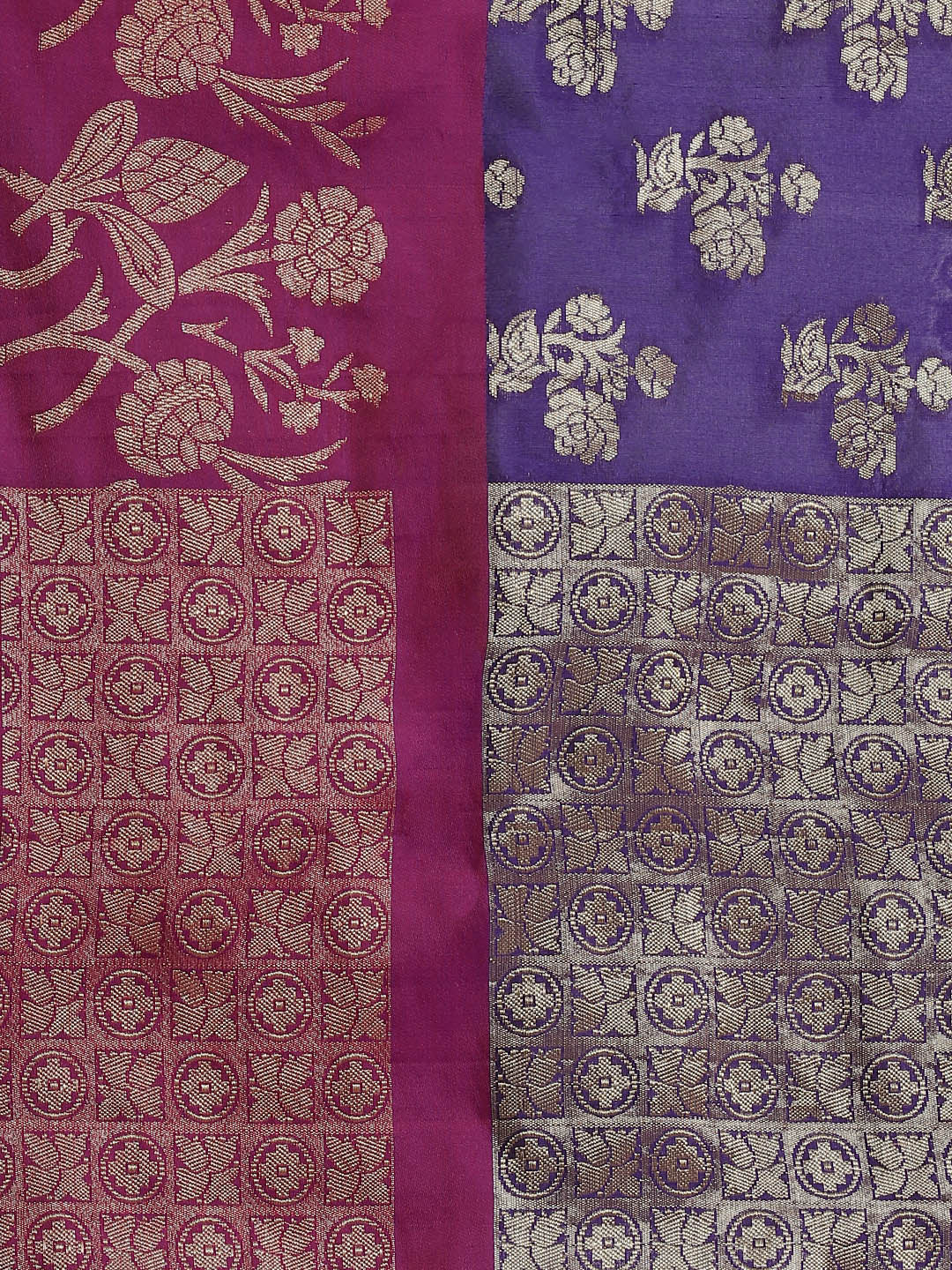 Blue Jamdani Chanderi Colorblocked saree with Broad contrast border