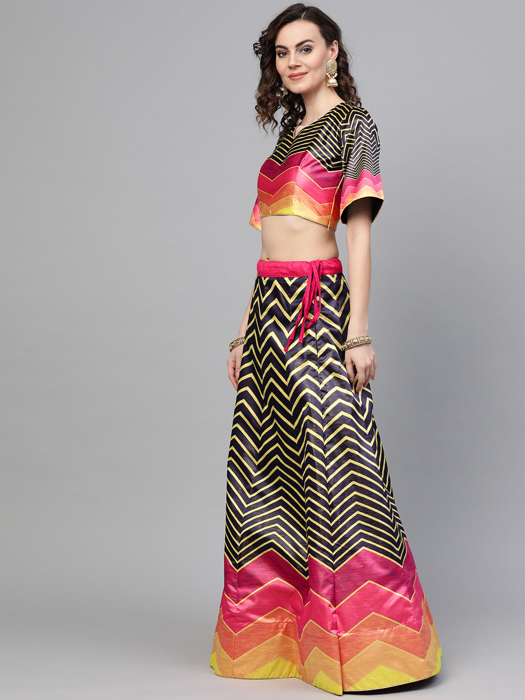 Digital Print Semi-stitched Lehenga with Embellished Dupatta