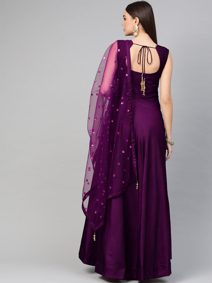 Purple Mirror Embellished Cocktail Gown with Sequinned Dupatta
