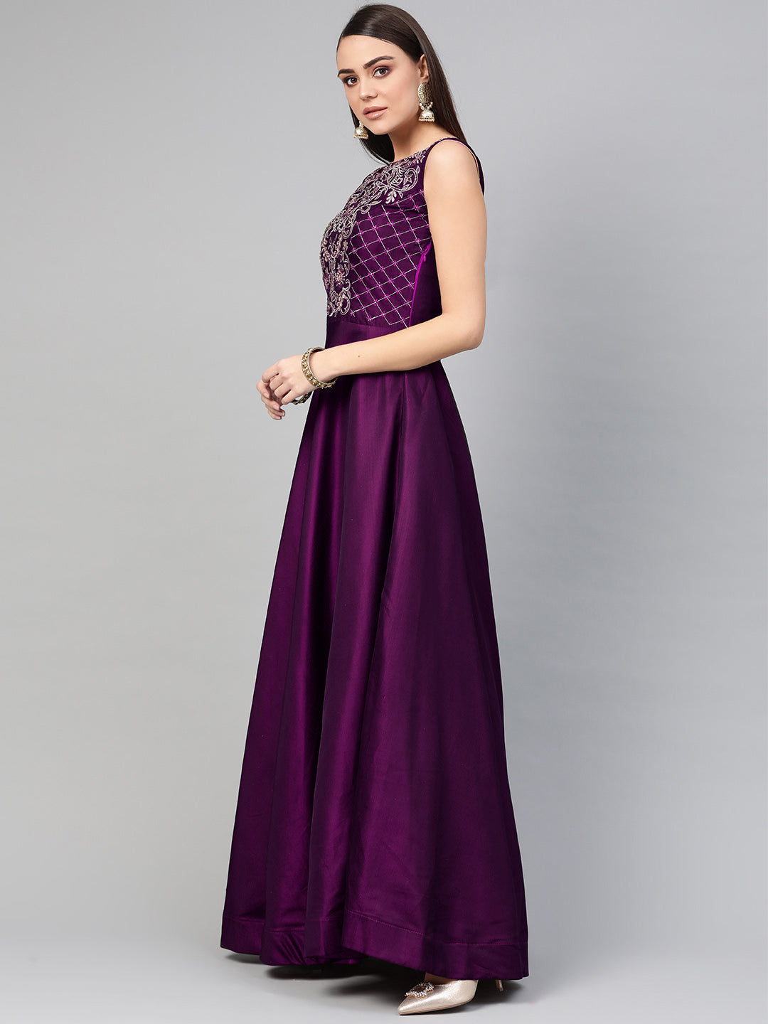 Purple Mirror Embellished Cocktail Gown with Sequinned Dupatta