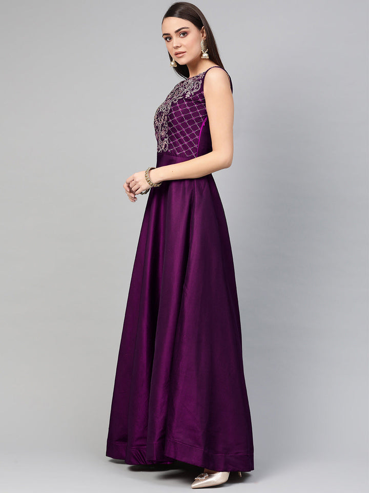 Purple Mirror Embellished Cocktail Gown with Sequinned Dupatta
