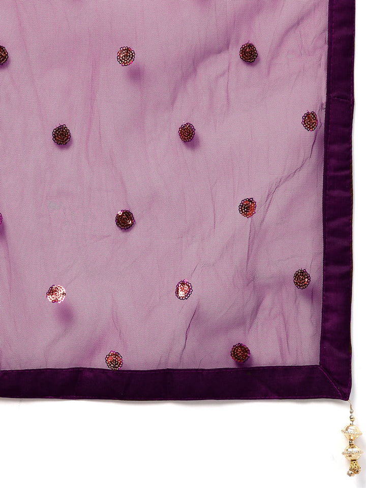 Purple Mirror Embellished Cocktail Gown with Sequinned Dupatta