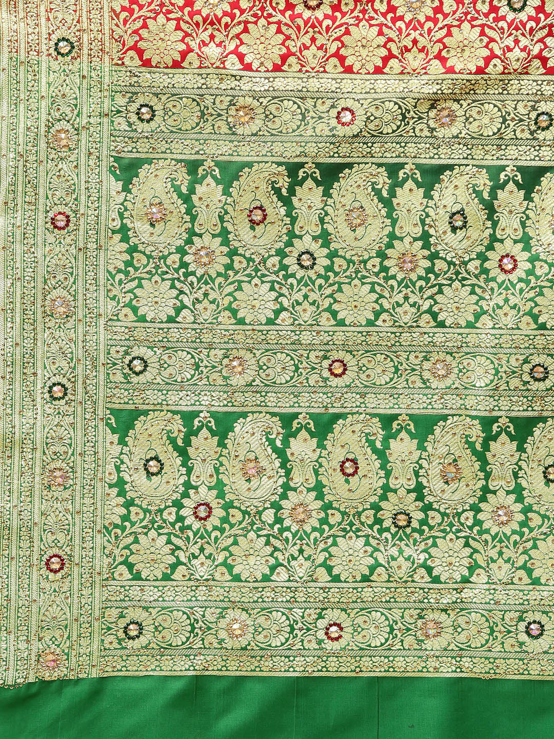Banarasi Silk Embroidered Bridal Saree with Kundan Embellishments