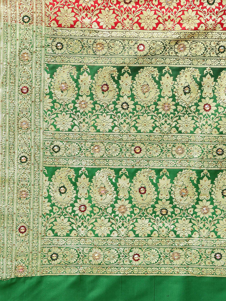 Banarasi Silk Embroidered Bridal Saree with Kundan Embellishments