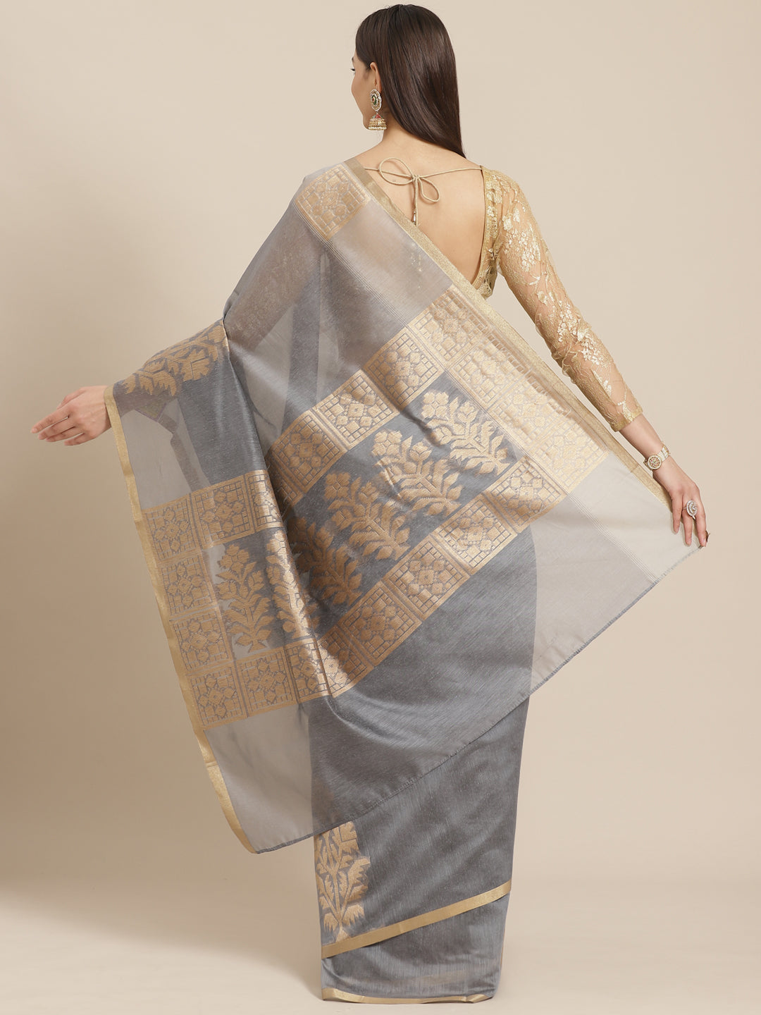 Banarasi Heritage Jute Silk Saree with Striking Floral Motifs & matching Belt