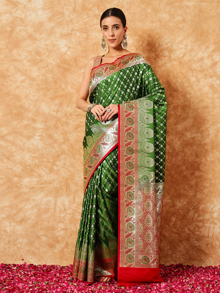 Mehendi Green Ethnic Motif Handloom Banarasi Silk Khaitan Saree