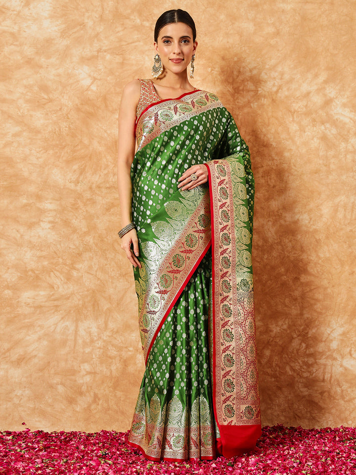 Mehendi Green Ethnic Motif Handloom Banarasi Silk Khaitan Saree