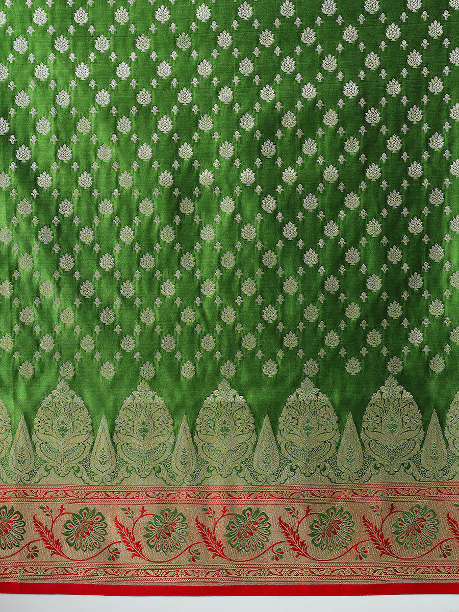 Mehendi Green Ethnic Motif Handloom Banarasi Silk Khaitan Saree
