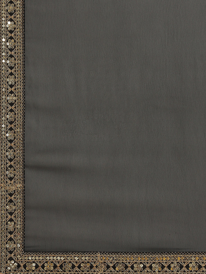 Black Georgette Sequence Embroidery Border Saree with Brocade Blouse