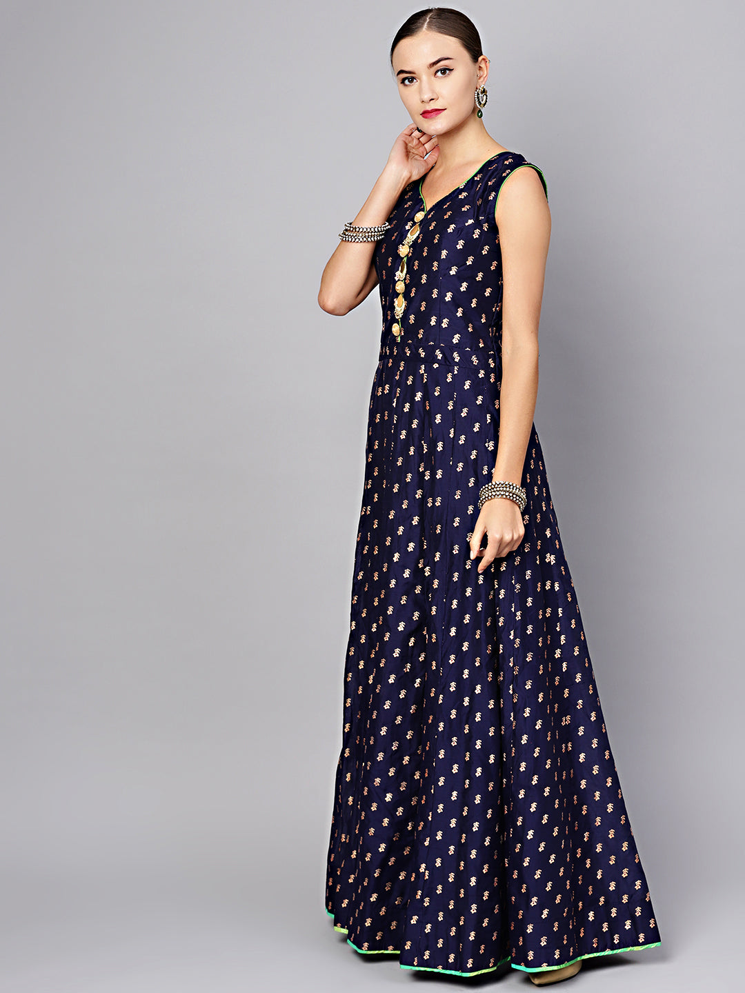Anarkali Suit with Foil Print and Banarasi Dupatta