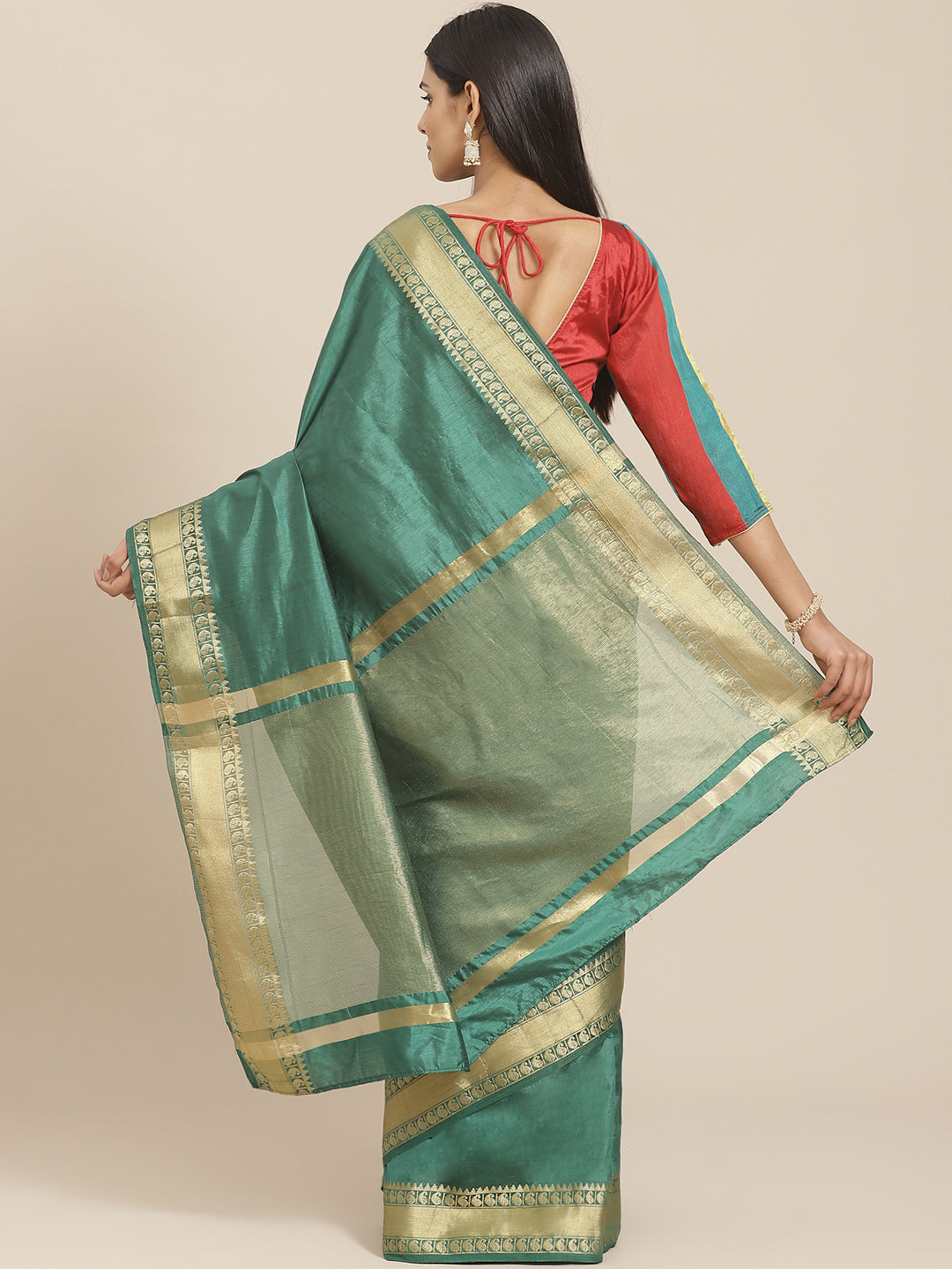 Handloom Mysore Silk Saree with Ethnic Gold Zari woven Paisley Border