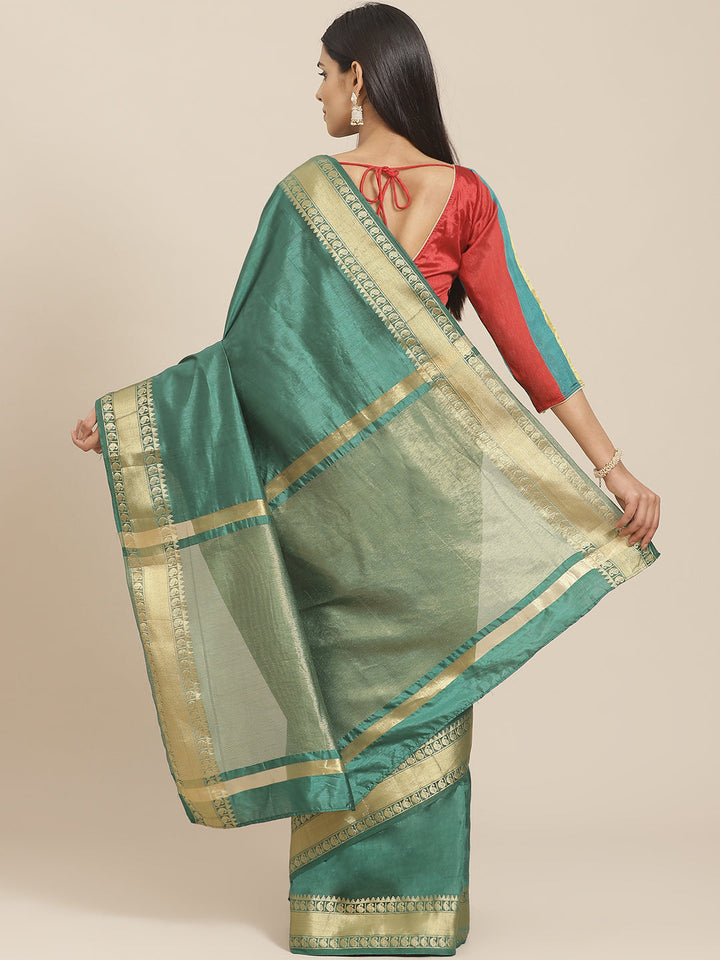 Handloom Mysore Silk Saree with Ethnic Gold Zari woven Paisley Border