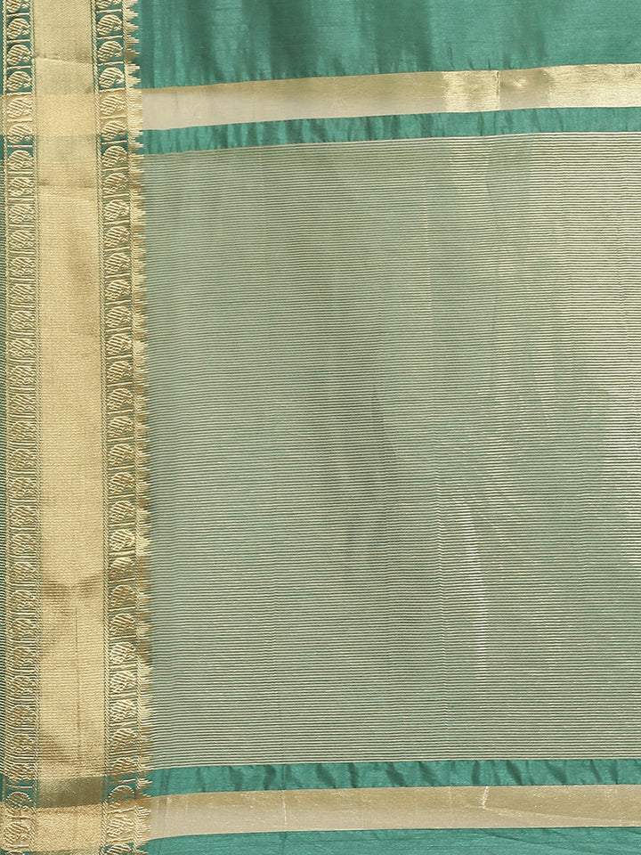 Handloom Mysore Silk Saree with Ethnic Gold Zari woven Paisley Border