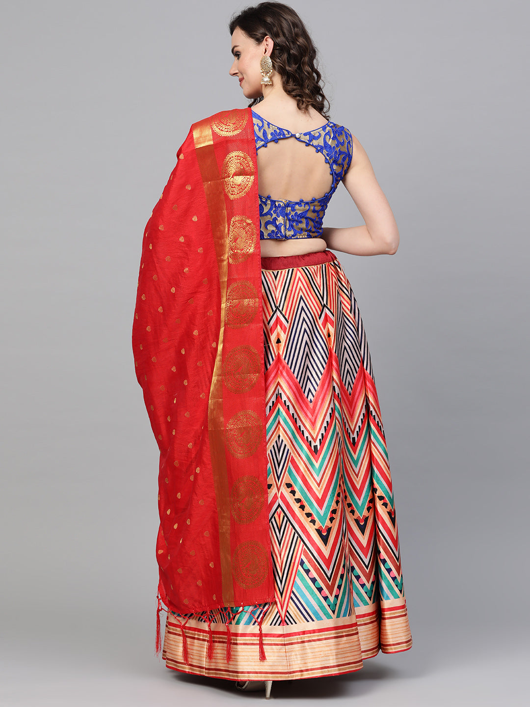 Digital Print Lehenga with Banarasi Dupatta and Embroidered Blouse