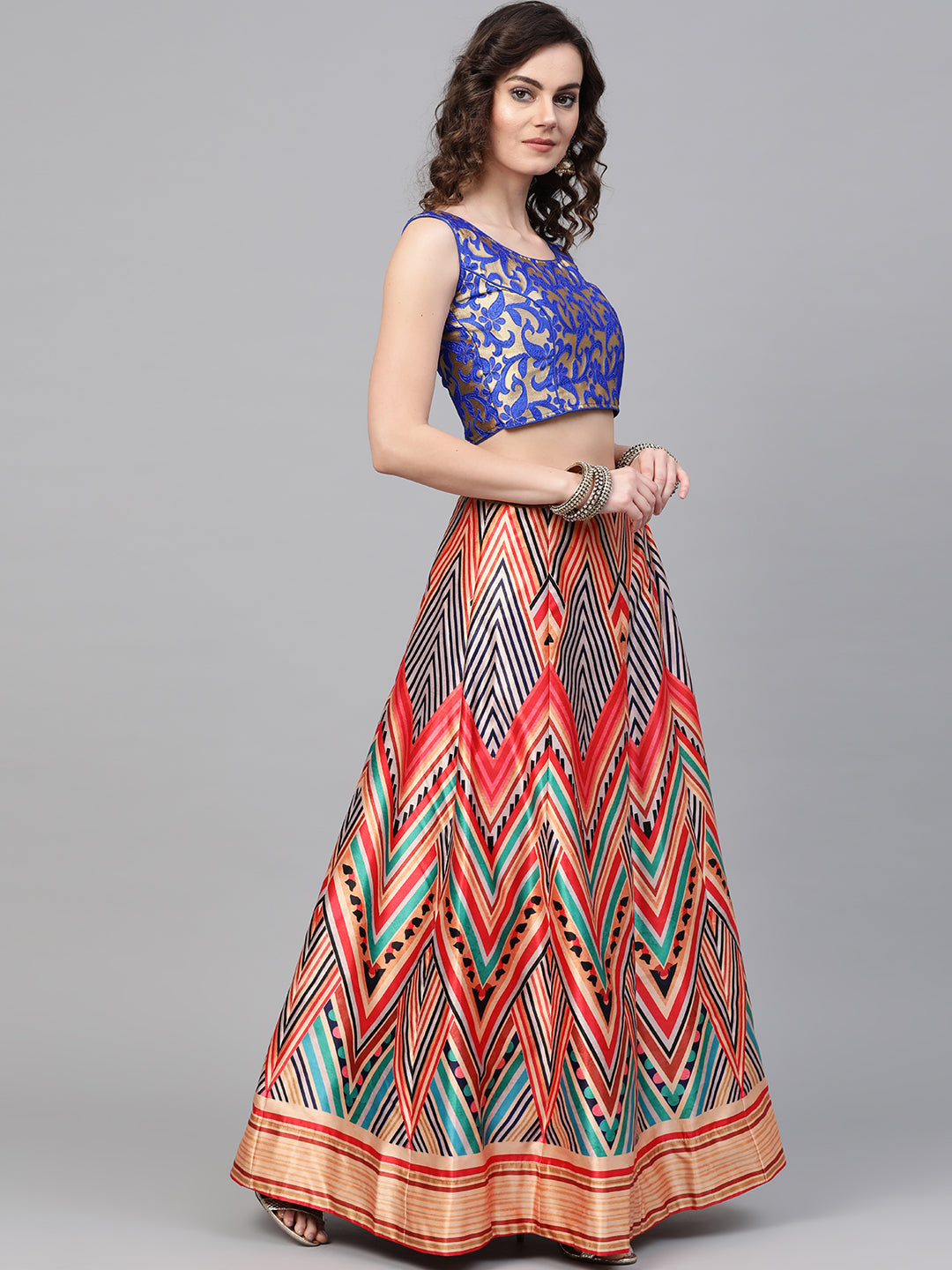 Digital Print Lehenga with Banarasi Dupatta and Embroidered Blouse