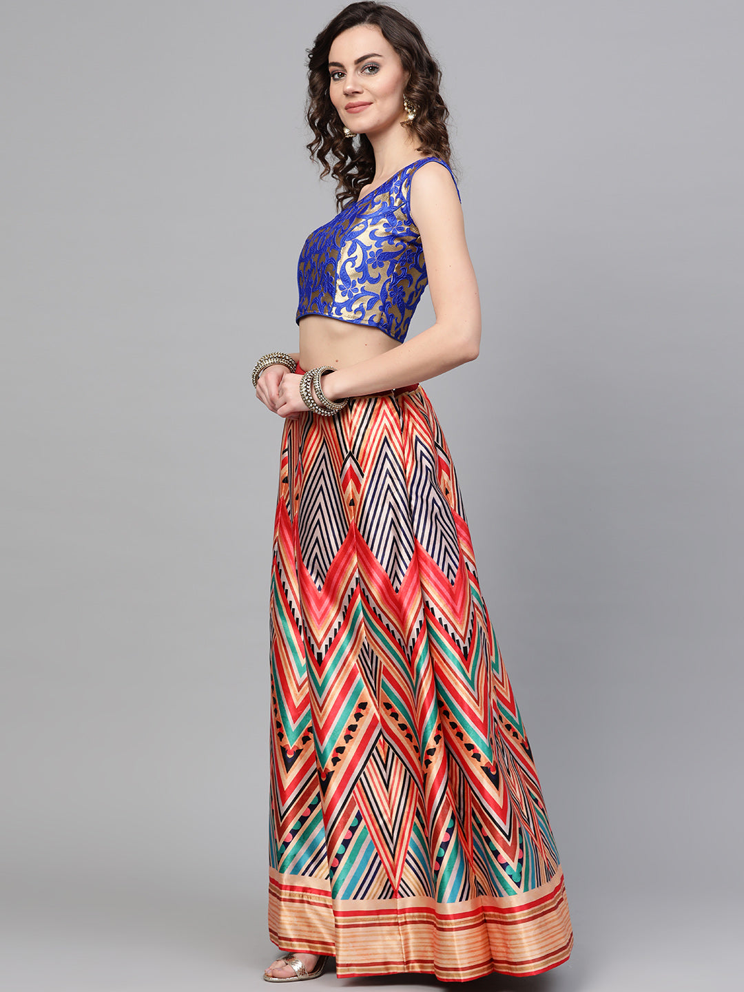 Digital Print Lehenga with Banarasi Dupatta and Embroidered Blouse