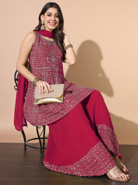 Mirror Embellished Kalidar Kurta Set with Pleated Palazzo