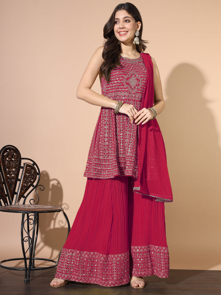 Mirror Embellished Kalidar Kurta Set with Pleated Palazzo