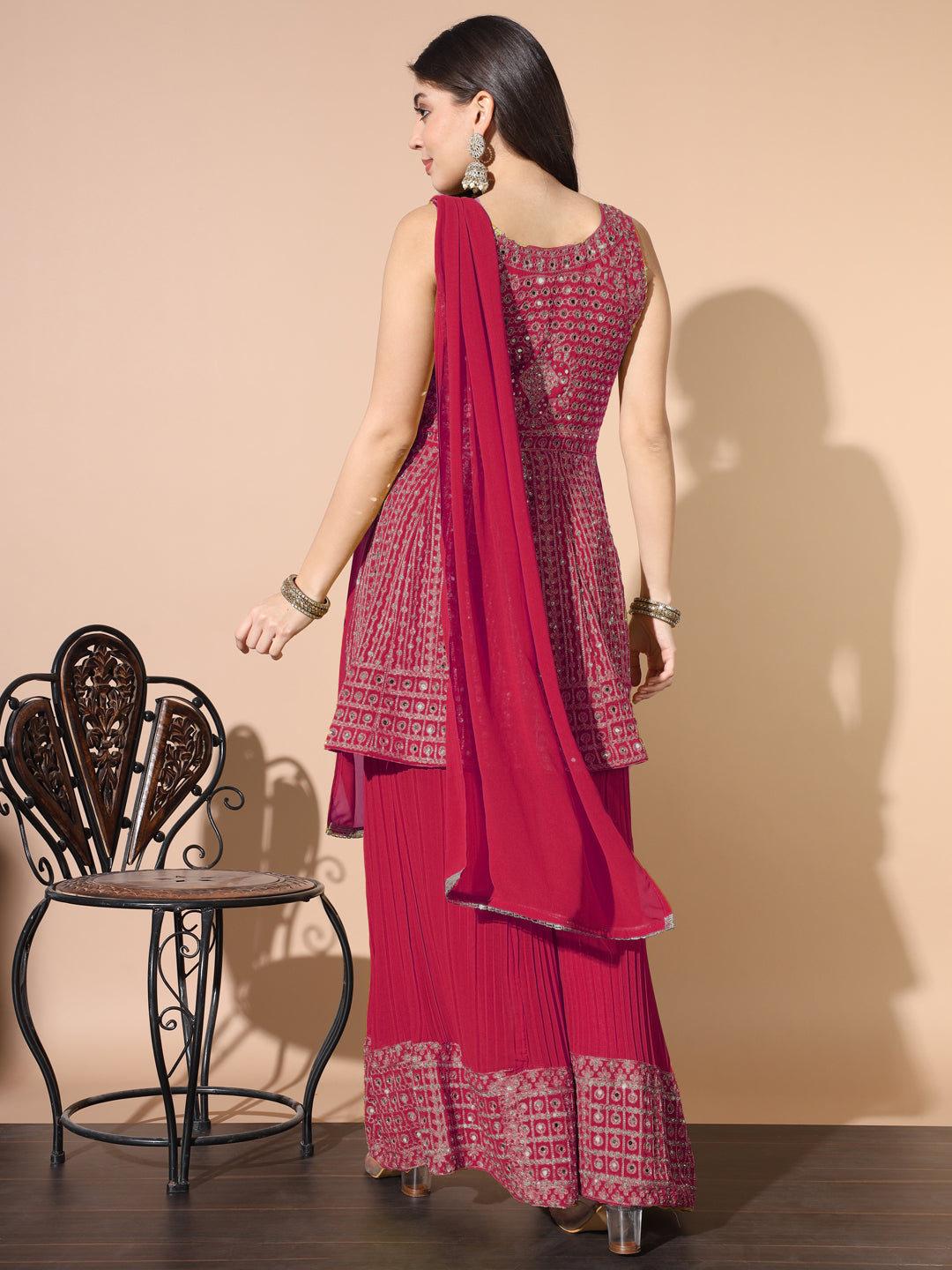 Mirror Embellished Kalidar Kurta Set with Pleated Palazzo
