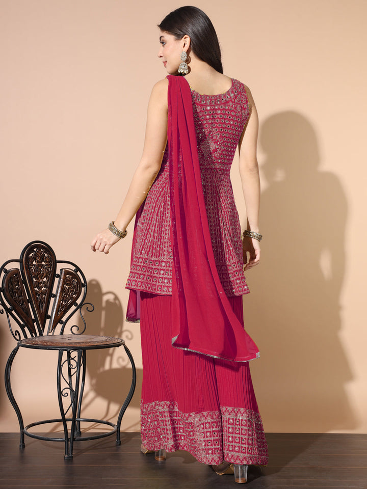 Mirror Embellished Kalidar Kurta Set with Pleated Palazzo