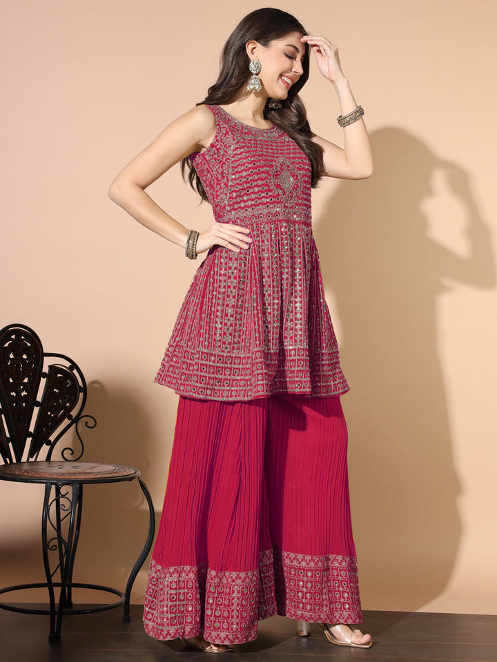 Mirror Embellished Kalidar Kurta Set with Pleated Palazzo