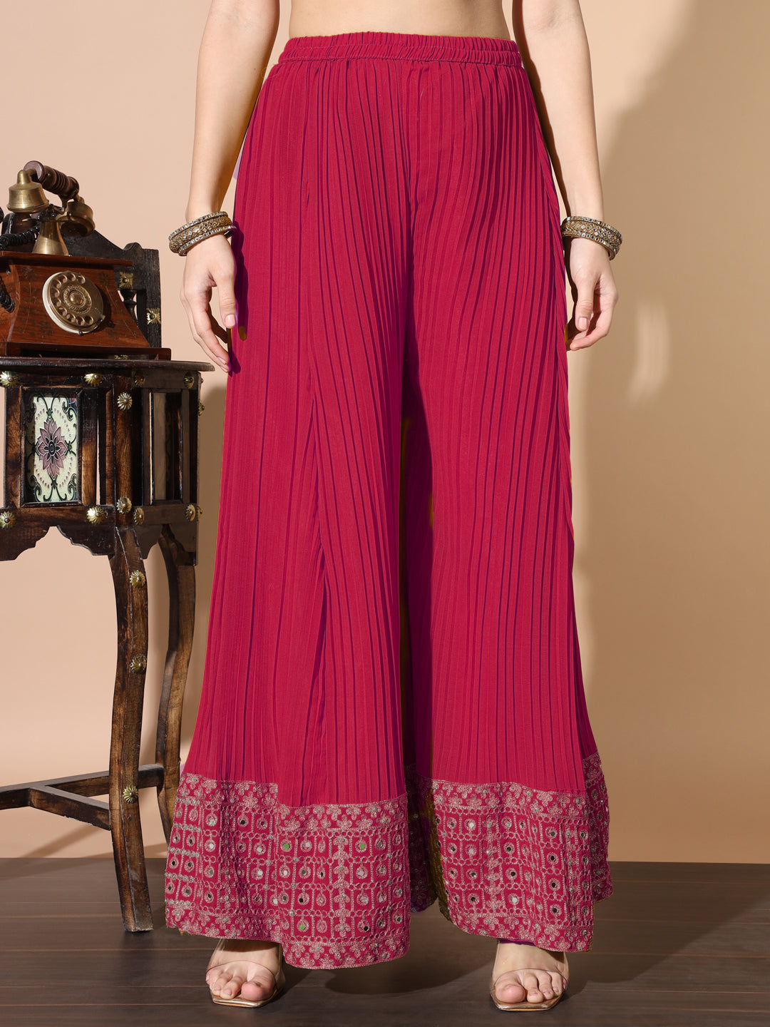 Mirror Embellished Kalidar Kurta Set with Pleated Palazzo