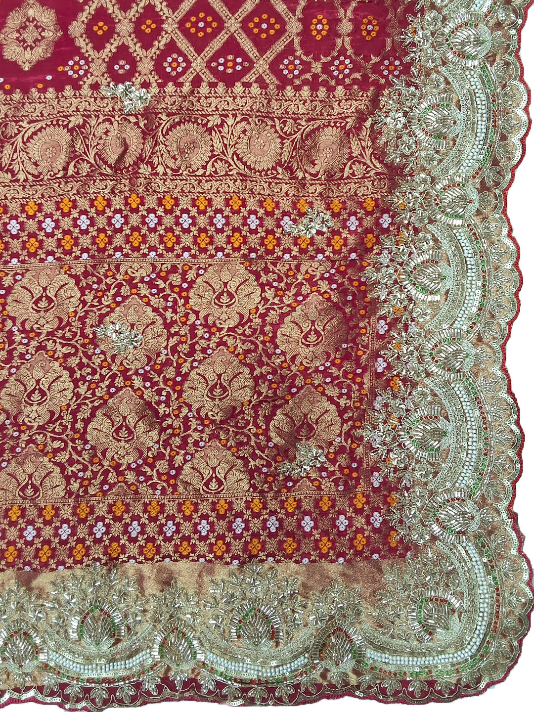 Rani Pink Bandhani Woven Silk Saree with Heavy Embroidered Border