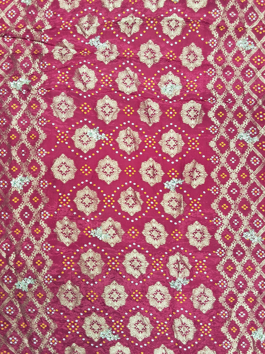 Rani Pink Bandhani Woven Silk Saree with Heavy Embroidered Border