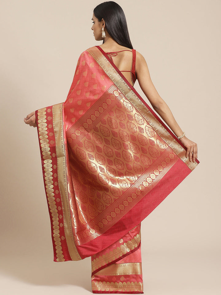 Traditional Banarasi Saree with Self Jacquard Weaving and contrast Maroon border