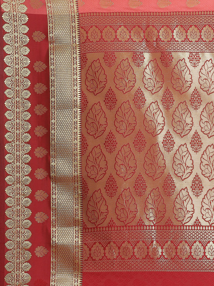 Traditional Banarasi Saree with Self Jacquard Weaving and contrast Maroon border