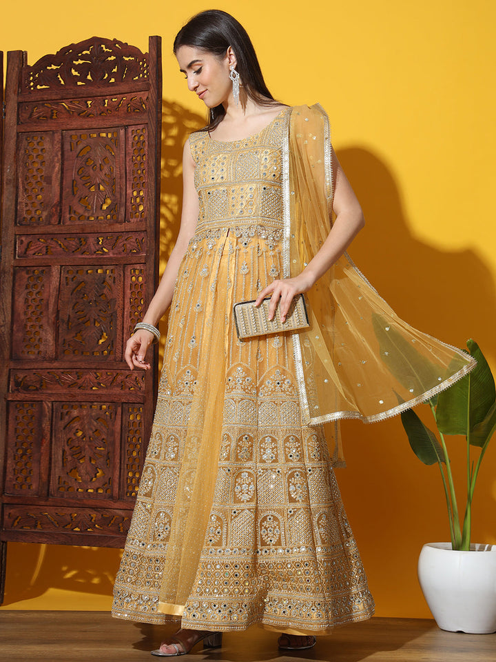 Resham Embroidered Jacket Style High Slit Kurta with Flared Lehenga