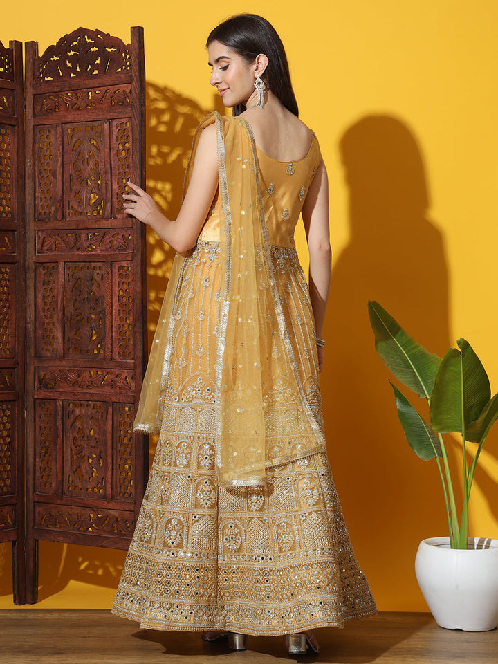 Resham Embroidered Jacket Style High Slit Kurta with Flared Lehenga