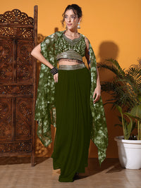 Tasseled Indo-western Crop-Top Set with Floral Print Shrug