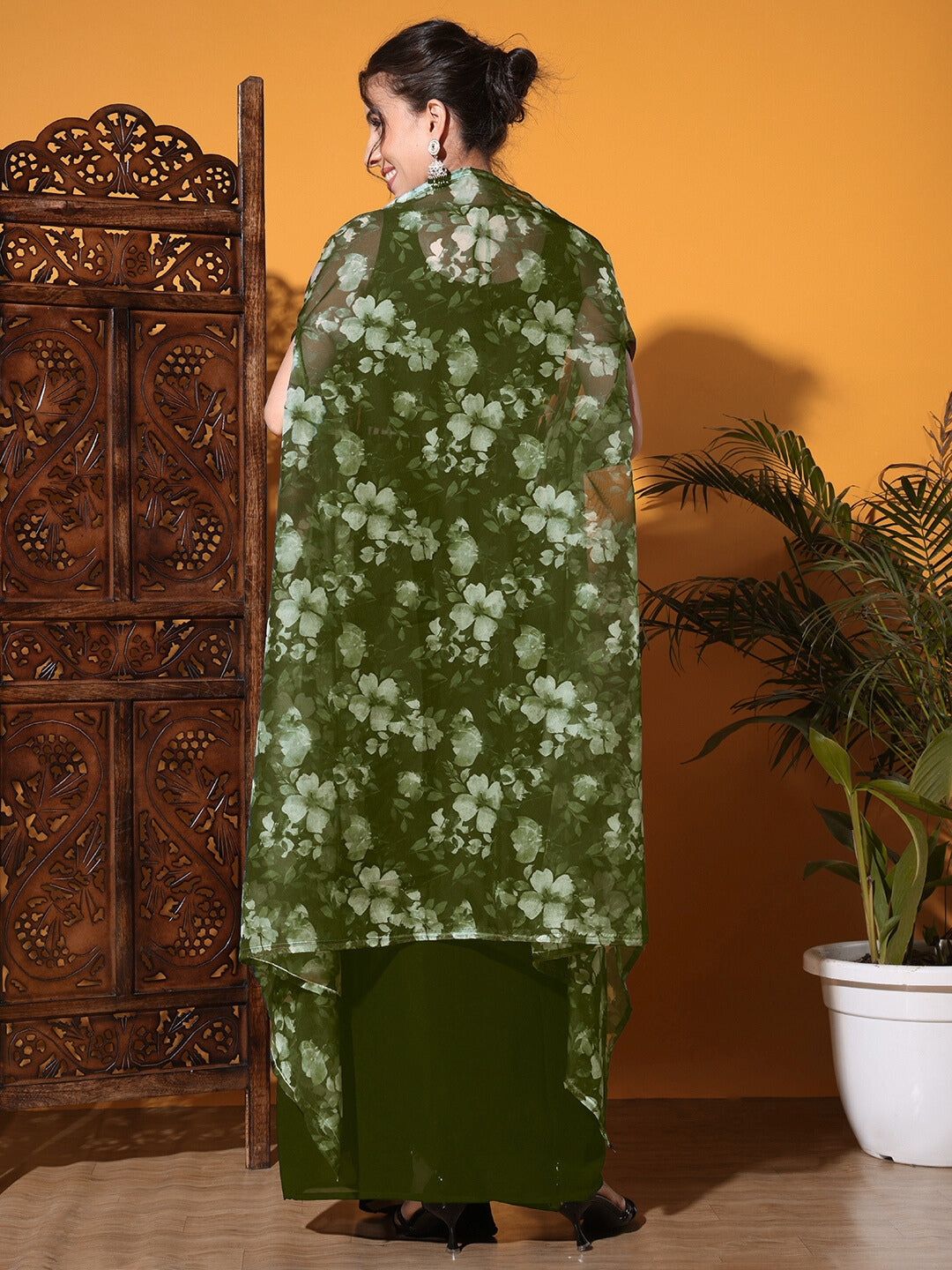 Tasseled Indo-western Crop-Top Set with Floral Print Shrug