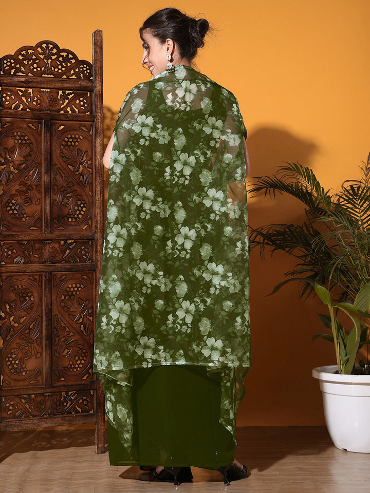 Tasseled Indo-western Crop-Top Set with Floral Print Shrug