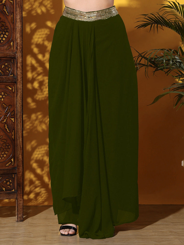 Tasseled Indo-western Crop-Top Set with Floral Print Shrug