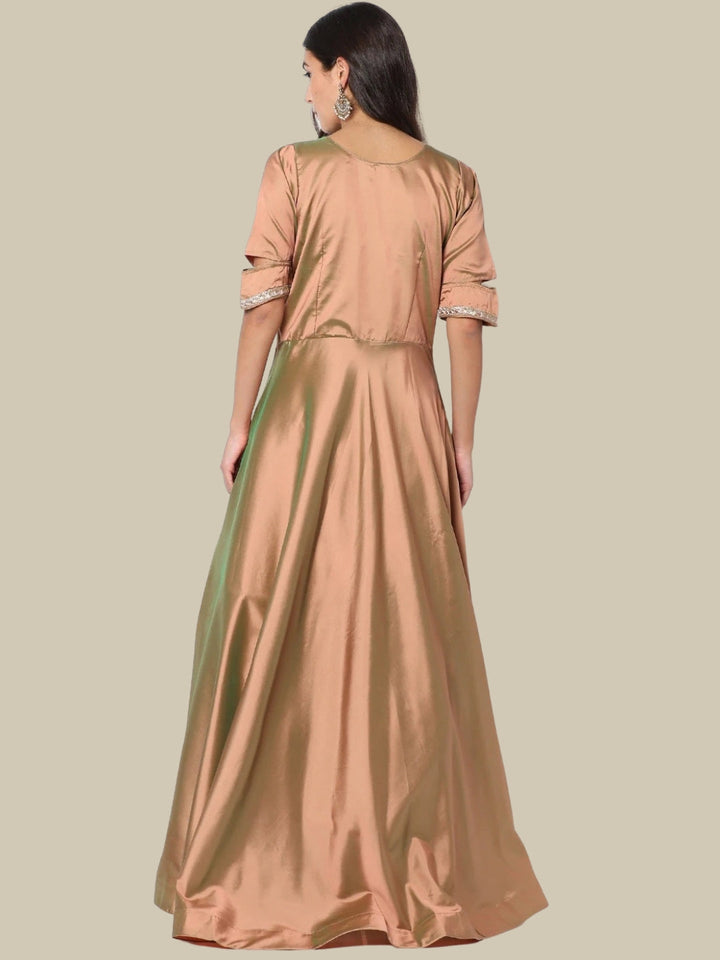 Pastel Applique Floral Embroidery Cocktail Gown with Cutouts