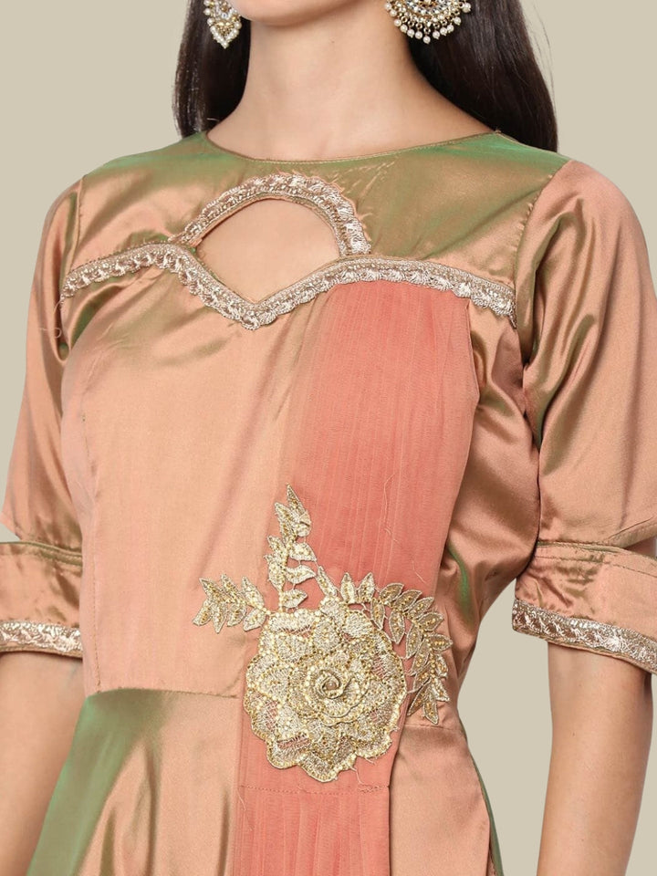 Pastel Applique Floral Embroidery Cocktail Gown with Cutouts