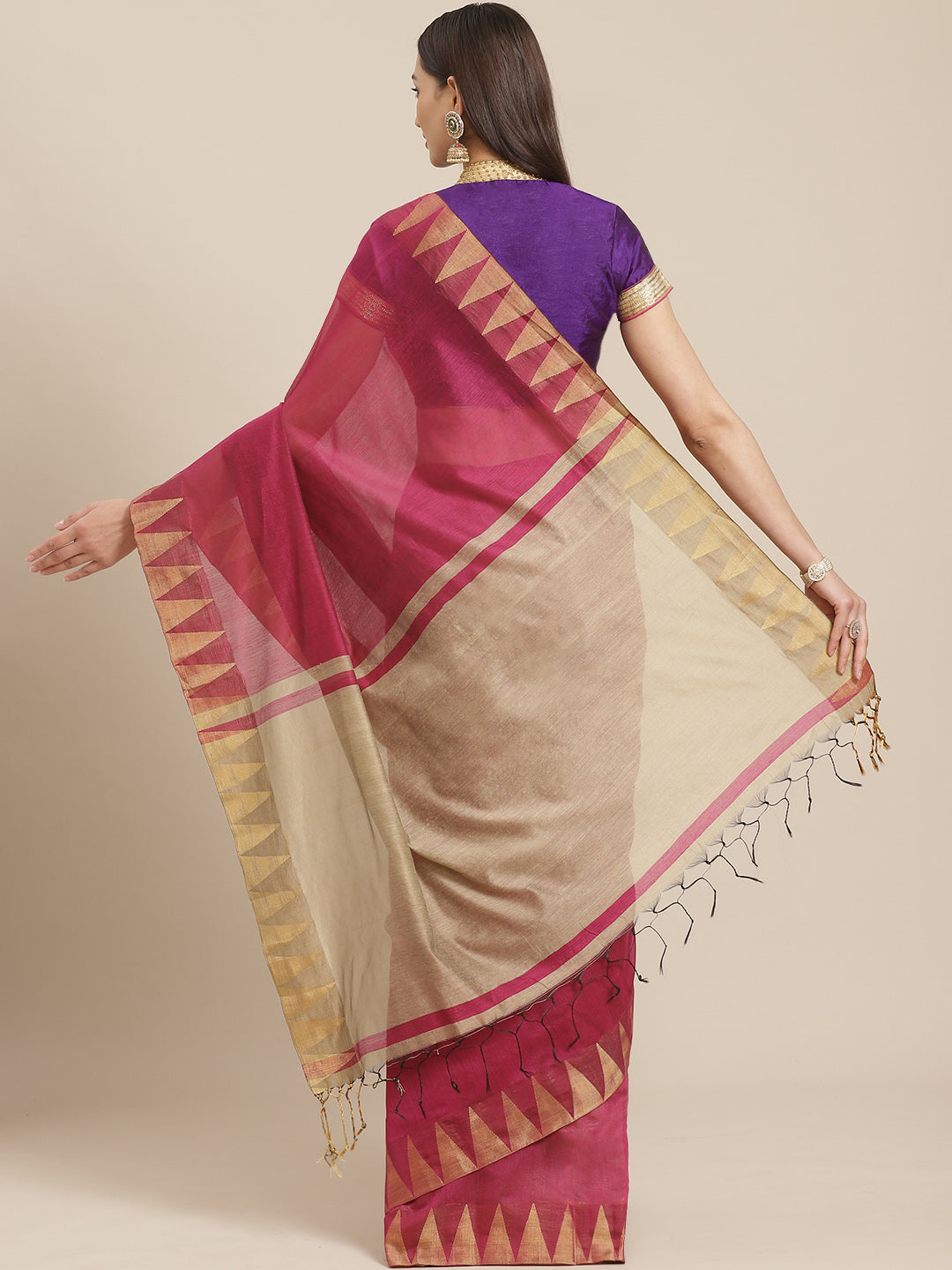 Deep Wine Venkatgiri Heritage of India Saree with Temple Weaving Border & Tassels