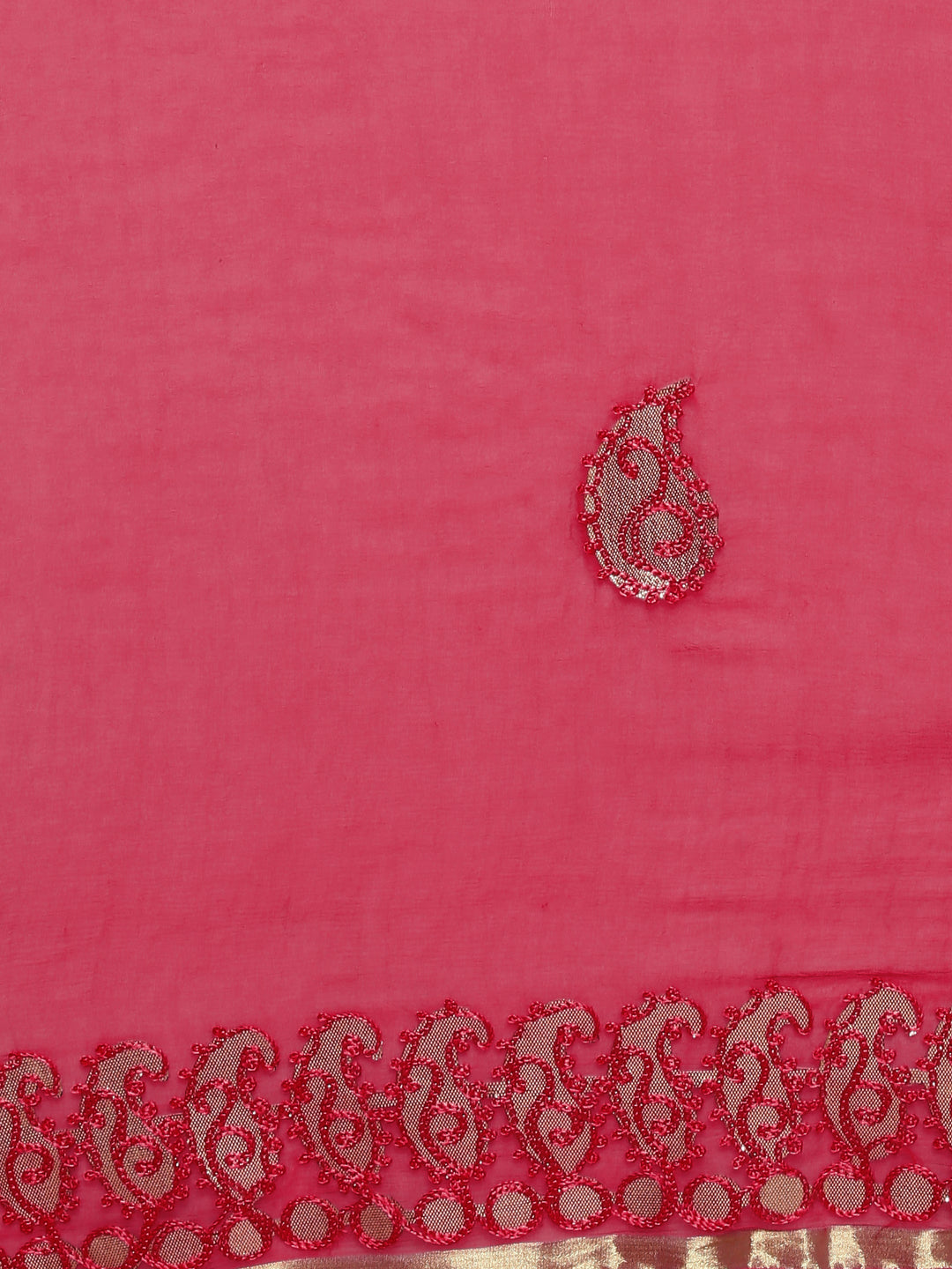 Red Chiffon Jaipuri Hand Emboidered Gotta Patti  Saree with Paisley Pattern