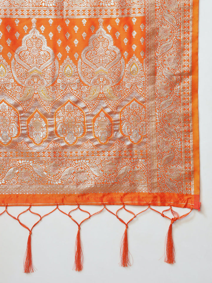 Orange Resham & Zari Woven Traditional Silk Banarasi Saree
