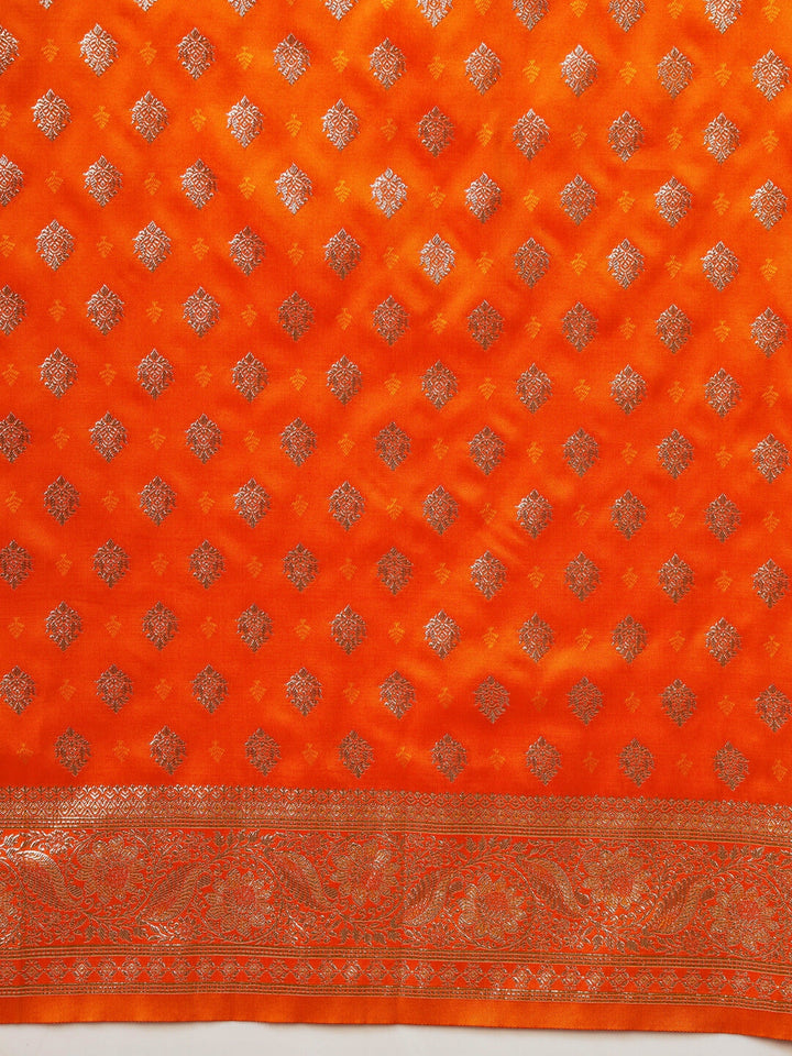 Orange Resham & Zari Woven Traditional Silk Banarasi Saree