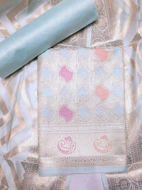 Chhabra 555 Banarasi Tissue Dress Material with Floral Meenakari Weaving and Striped Jhallar Dupatta