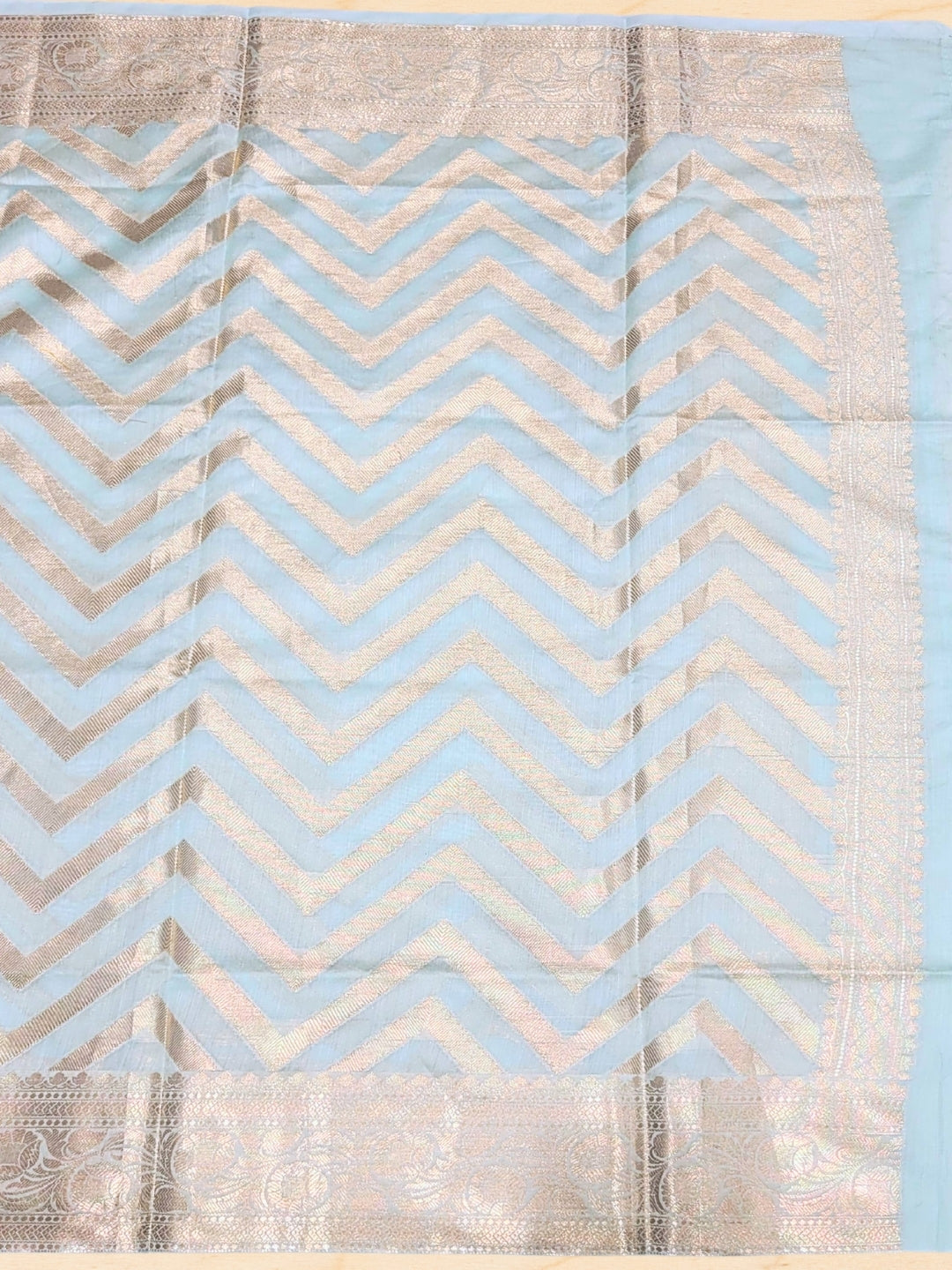 Banarasi Tissue Dress Material with Floral Meenakari Weaving and Striped Jhallar Dupatta