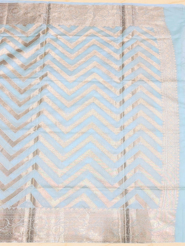 Banarasi Tissue Dress Material with Floral Meenakari Weaving and Striped Jhallar Dupatta