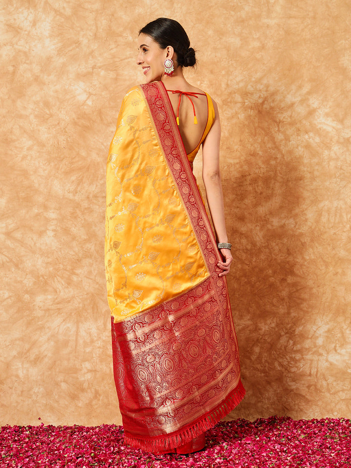 Mustard Banarasi Handloom Silk Saree with Contrast Weaving Border