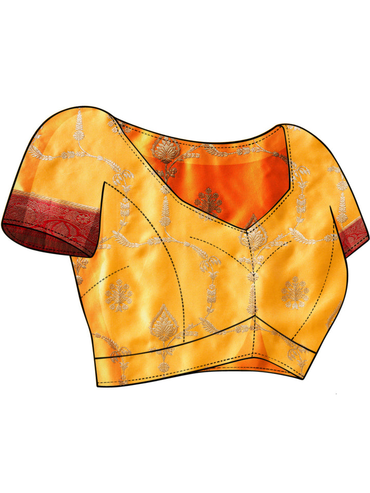 Mustard Banarasi Handloom Silk Saree with Contrast Weaving Border