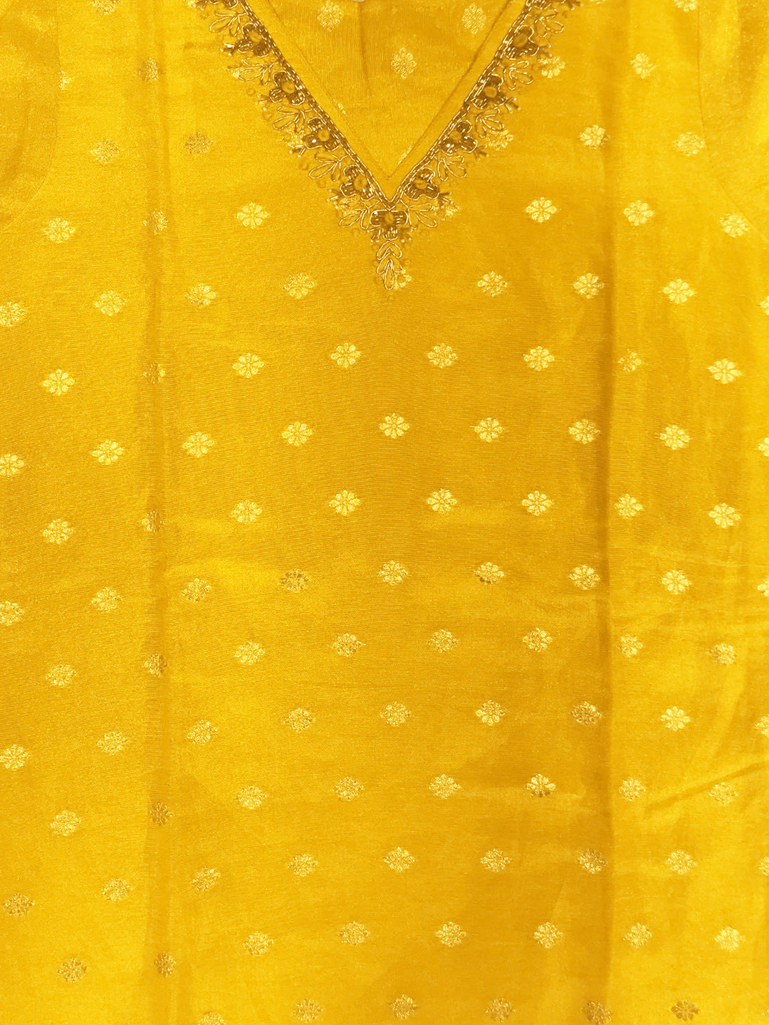 Chhaba 555 Banarasi Handloom Weaving Kurta Set with Zardozi Embroidered Neckline & Floral Motifs
